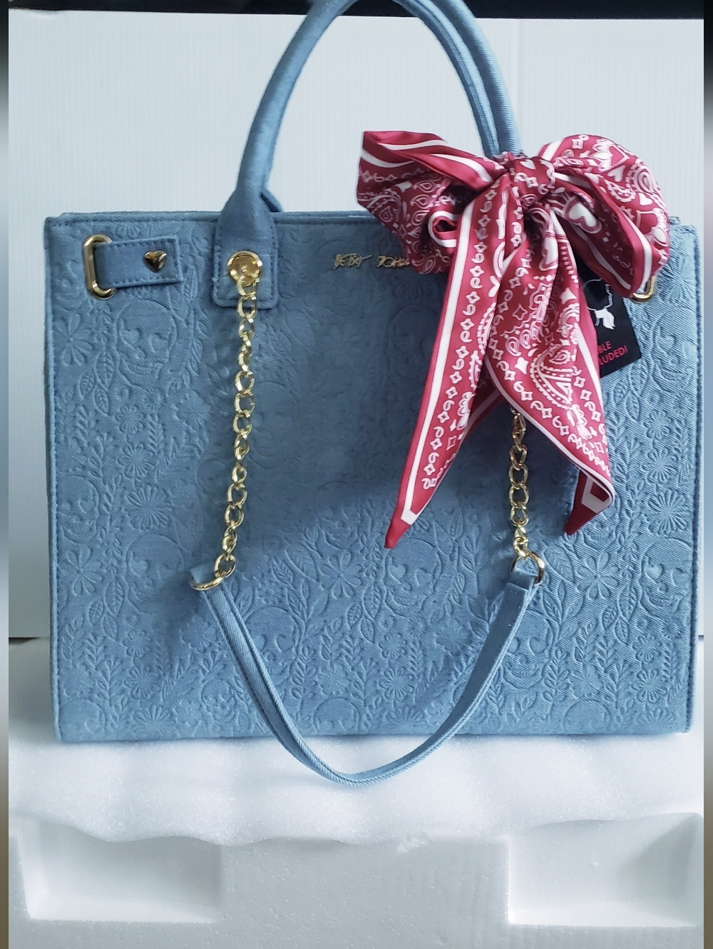 Betsey Johnson XOKIARA Embossed Skull/Flowers Tote Satchel - Blue Denim -NWT